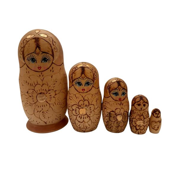 Vintage Other - Matryoshka Babushka Wooden Russian Nesting Dolls Set of 5